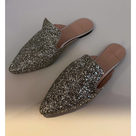 J. Crew Pointy Toe Mule In Silver Glitter Sparkle Slides Women's Size 10 K0036 - Picture 13 of 14
